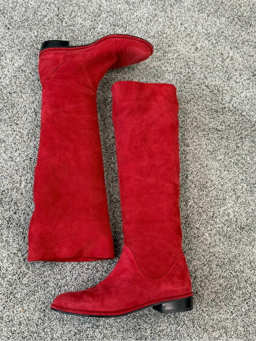 Stuart Weitzman Red Knee High Flat Suede Boots Tall Slouchy Women’s US 6.5 M